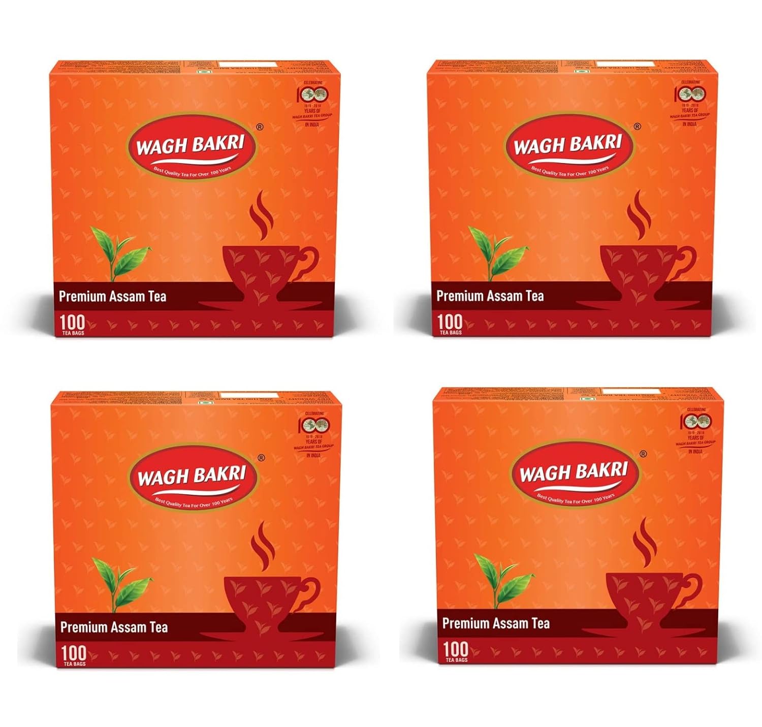

Wagh Bakri Assam Premium Tea Bags 100 Count X Pack of 4 Unflavoured High-Quality Breakfast Tea