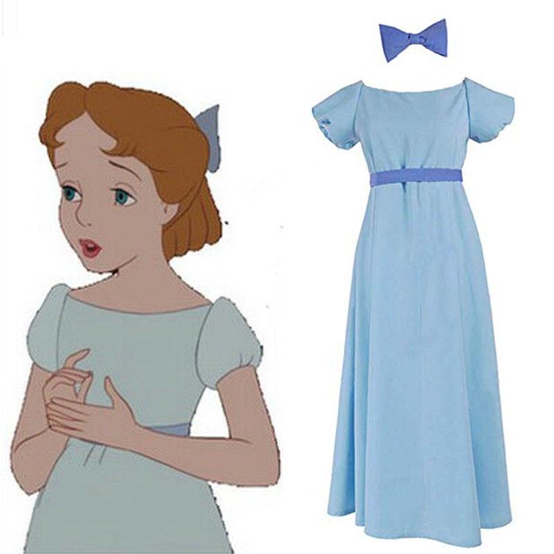 Enchanting Fairytale Peter Pan Wendy Darling Blue Dress With Bow And Headwear