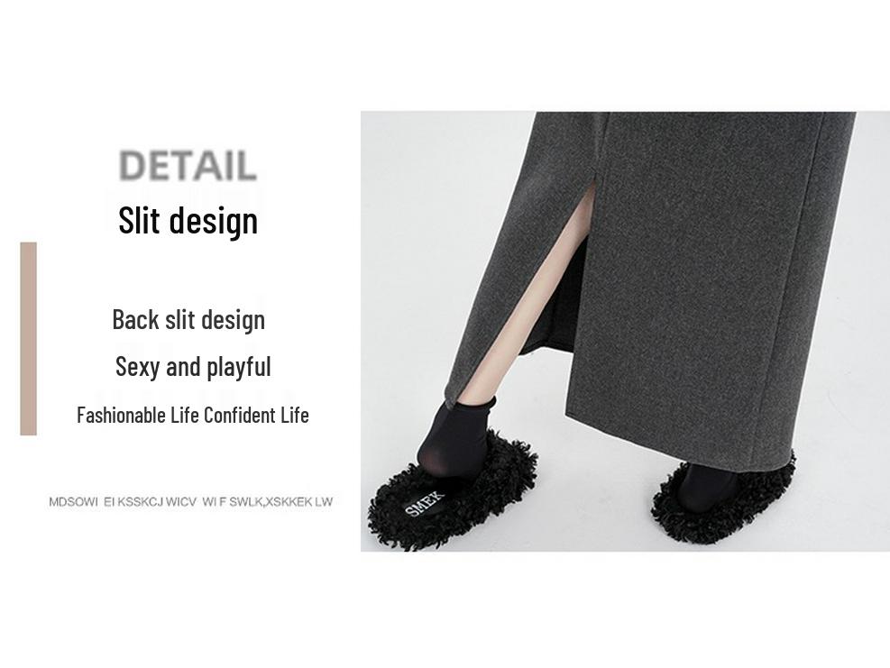 Women's Cashmere Wool Blend Midi Skirt - 2025 Autumn/Winter, Hip-Hugging A-Line with Back Vent