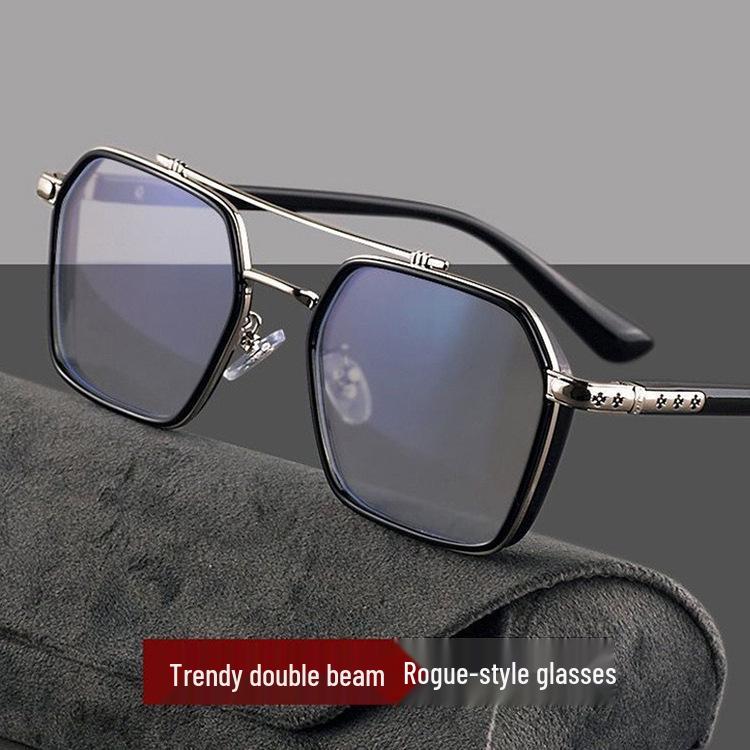William Chan Anti-Blue Light Retro Large Frame Glasses with Double Bridge, Fashionable Myopia-Ready.