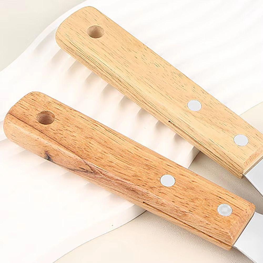 Wooden Handle Fish Frying Shovel Stainless Steel Flipping Frying Spatulas Cooking