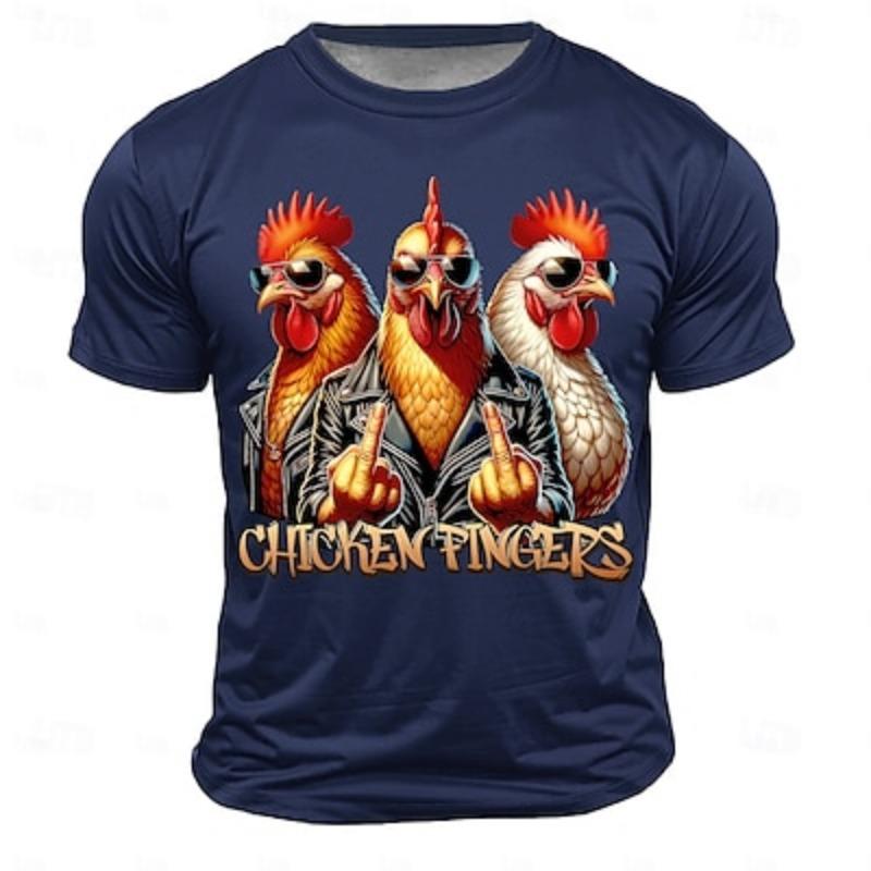 Men's Rooster Short Sleeve T-Shirt 3D Print Crew Neck Shirt Fashion Athleisure Street Sports Outdoor Daily Black White Red Summer Spring Clothing