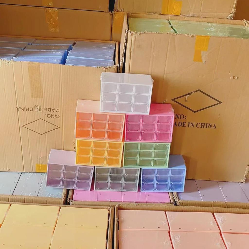Caixa de Armazenamento de Mesa de Nove Compartimentos Estilo Gaveta: Organizador de Papelaria à Prova de Pó para Dormitórios