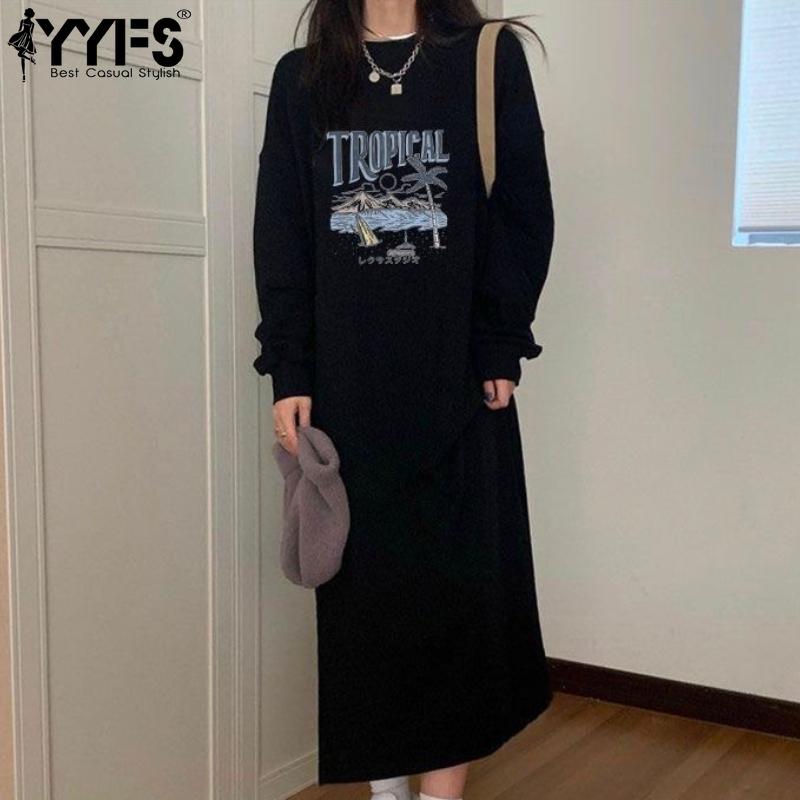 

YYFS Женская мода Осень Зима Длинный рукав Круглый вырез Свободная талия Повседневные платья Size: One Size
