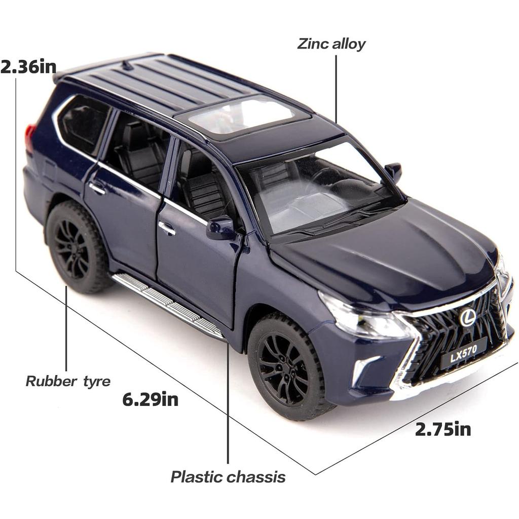 1/32 Scale Lexus LX570 Off-Road In Luxury SUV Model Car, Zinc Alloy Pull Back Toy Car with Sound and Light for Kids Boy Girl Gift