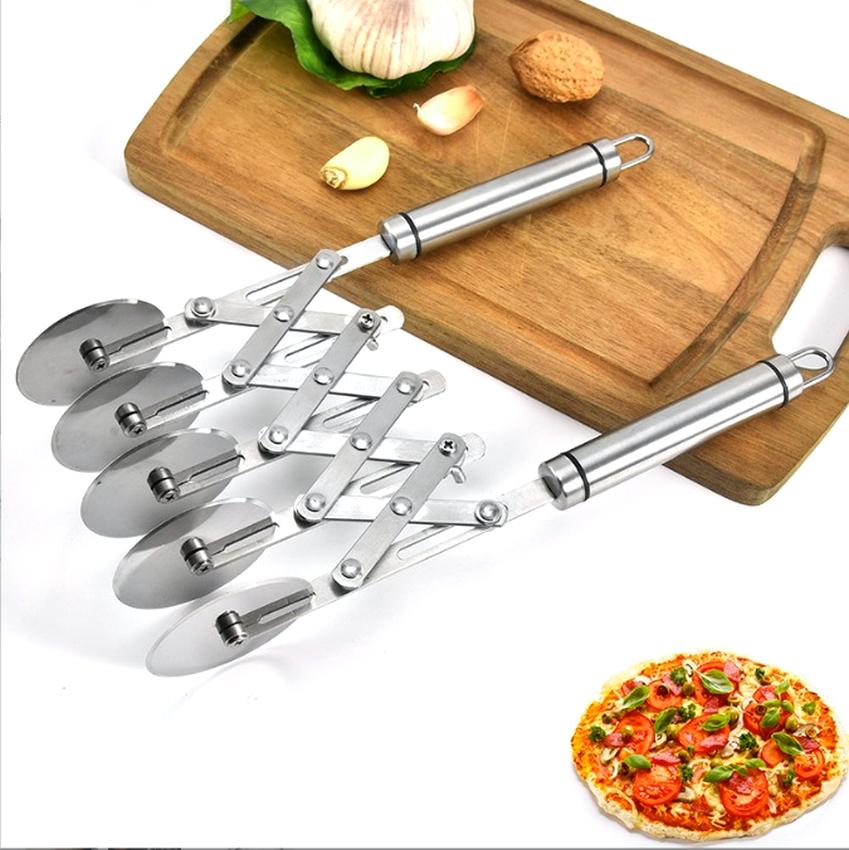 3/5/7 Wheels Retractable Multi-wheel Knife Stainless Steel Pizza Slicer with Handle Dough Divider Knife Pizza Slicer Tool