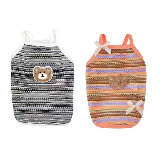 Pet Vest Sleeveless with Hollow Breathable Polyester Soft Plush Bear Bow Decoration Pet Vest Loose Fit Small Dogs Summer Wear