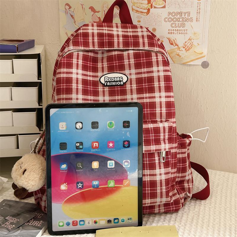 Plecak w kratę w stylu koledżowym dla ucznia gimnazjum, lekki plecak szkolny podróżny o dużej pojemności