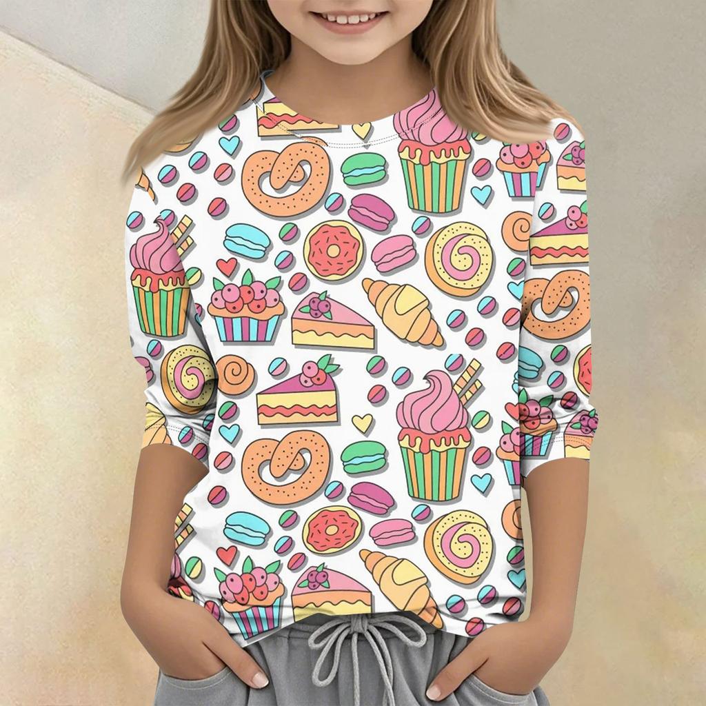 Children's Printed Round Neck Seven Quarter Sleeve Casual T-shirt