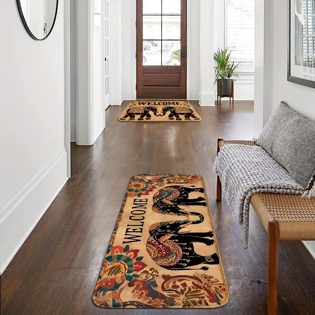 1Pcs Anti Fatigue Kitchen Rugs,Bohemian Elephant  Print Waterproof Non-Slip Thick Cushioned Kitchen Mat Heavy Duty Comfort Standing Mat for Kitchen