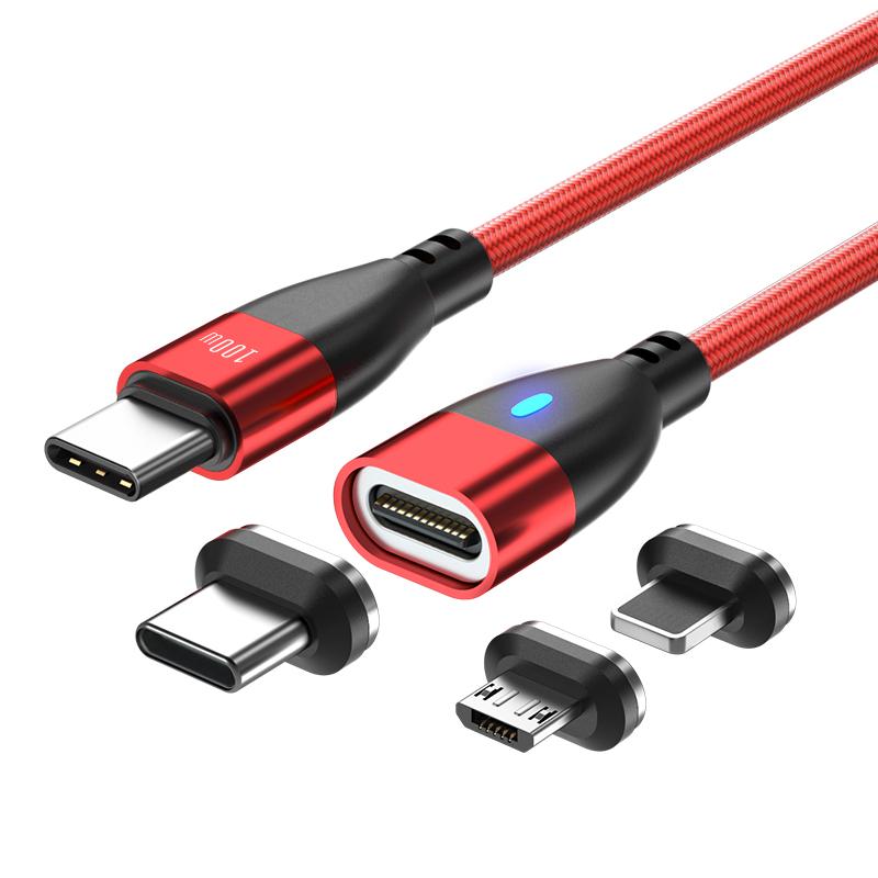 

ENKAY 1.8m Type-C to iP/Type-C/Micro Magnetic Charging Cable LED Indicator Data Cable with Adapters Red