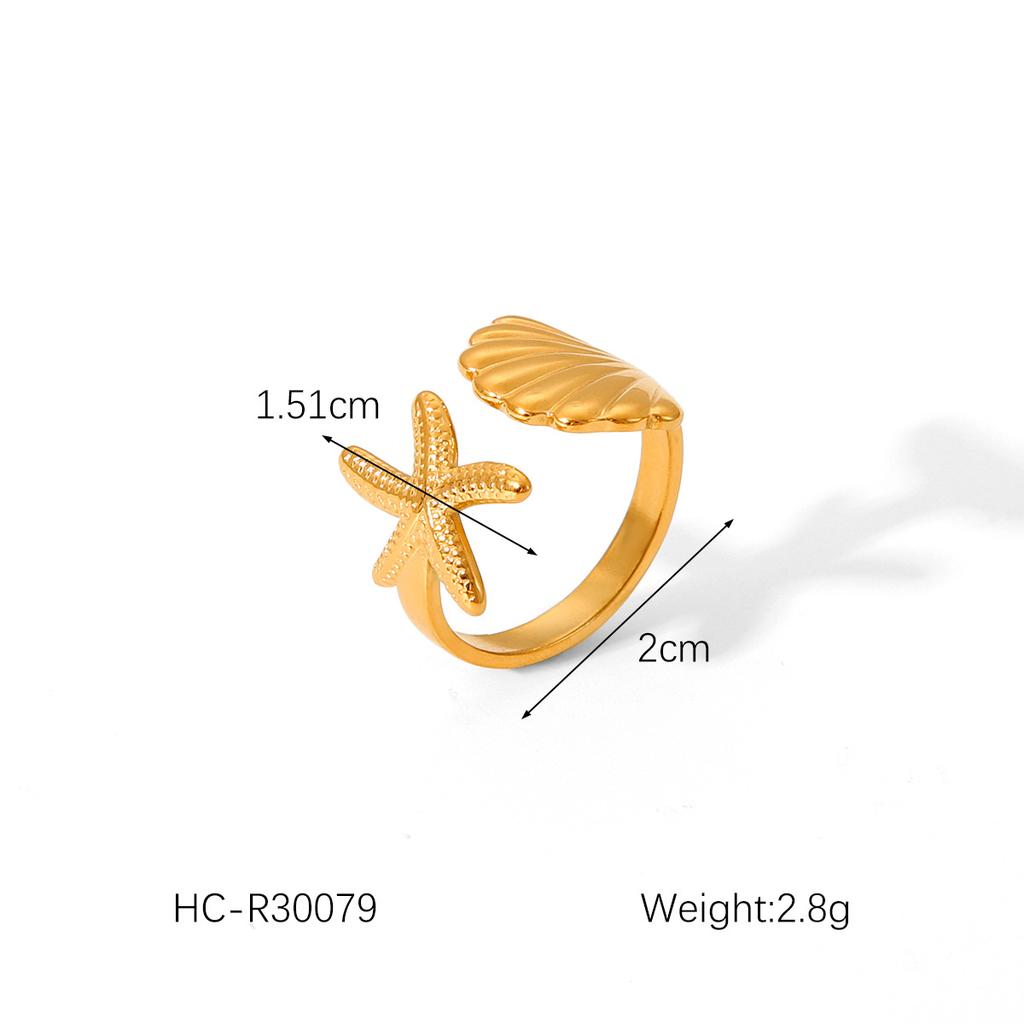 Stainless Steel Starfish Shell Open Bangle for Women, High-end Ocean Style Titanium Steel Bracelet
