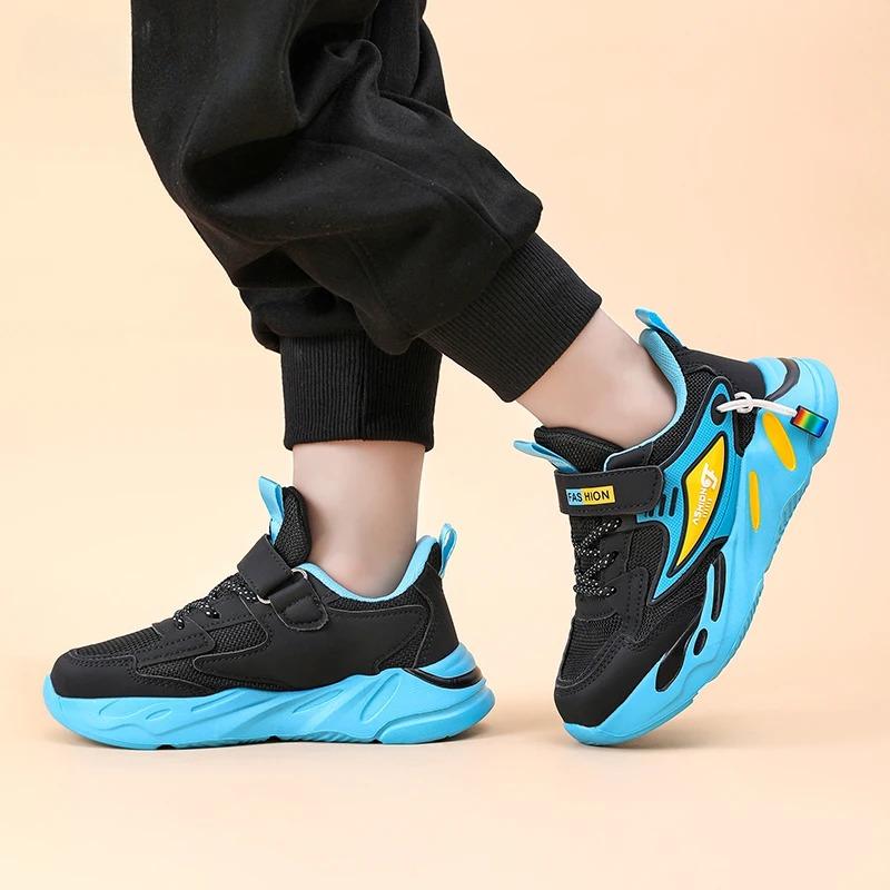 Zapatos Casuales de Cuero Populares para Niños Zapatilla Transpirable de Malla Calzado de Tendencia de Moda para Correr al Aire Libre