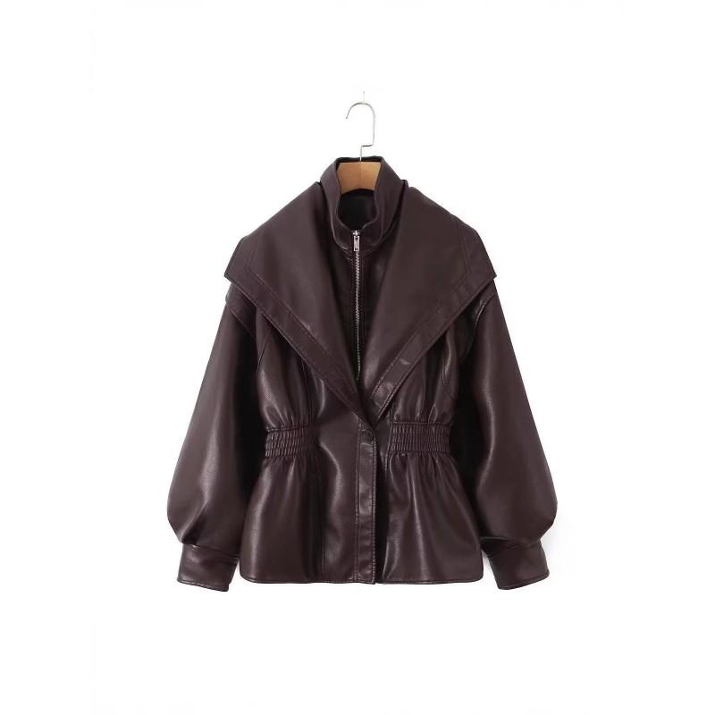 Womens Faux Leather Biker Jacket With