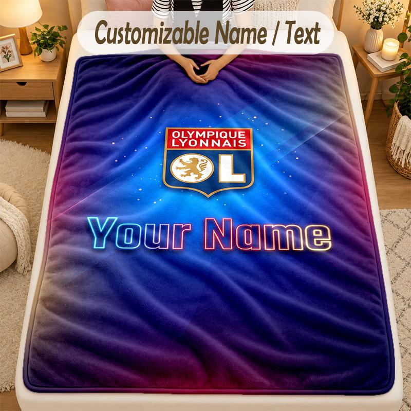 Flannel BlanketLyon FC Custom Name Text Personalized Soft Warm Throw Blanket Home Decor Gift