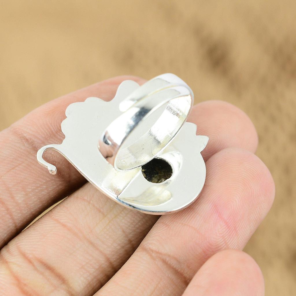 Oval Picture Jasper Gemstone 925 Sterling Silver Statement Flower Promise Ring