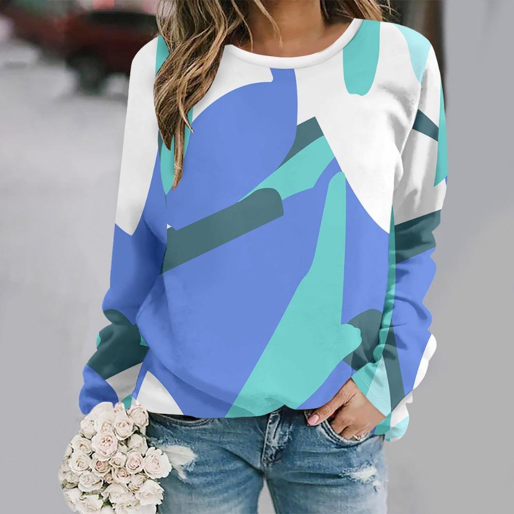 Round Neck Long Sleeved Printed Elegant Casual Streetwear
