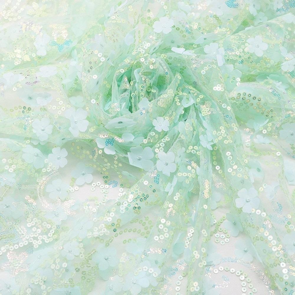 Sequin Mesh Lace Fabric 1yard 130cm DIY Bow Material DIY 3D Flower Tulle Fabric  Dress Decoration