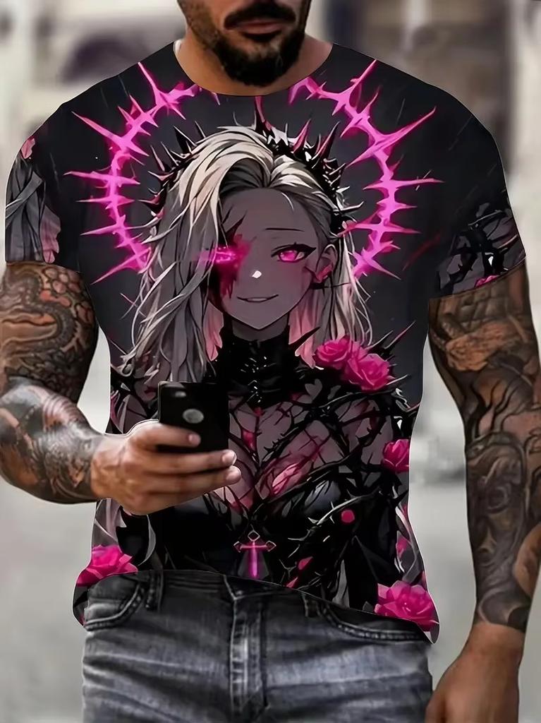 Men's T-Shirt Anime Samurai Girl 3D Print T Shirt Fashion Men Women Loose Casual Top Japanese Korean Style Street Trend Tee