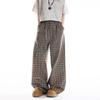 Brown Plaid Casual Wide-leg Pants Women's Spring and Autumn New Retro British Style Drape Loose and Thin Floor Pants Men's Trend