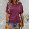 Women's Fashion Solid Color Round Neck  Short Sleeve Loose T-Shirt Top