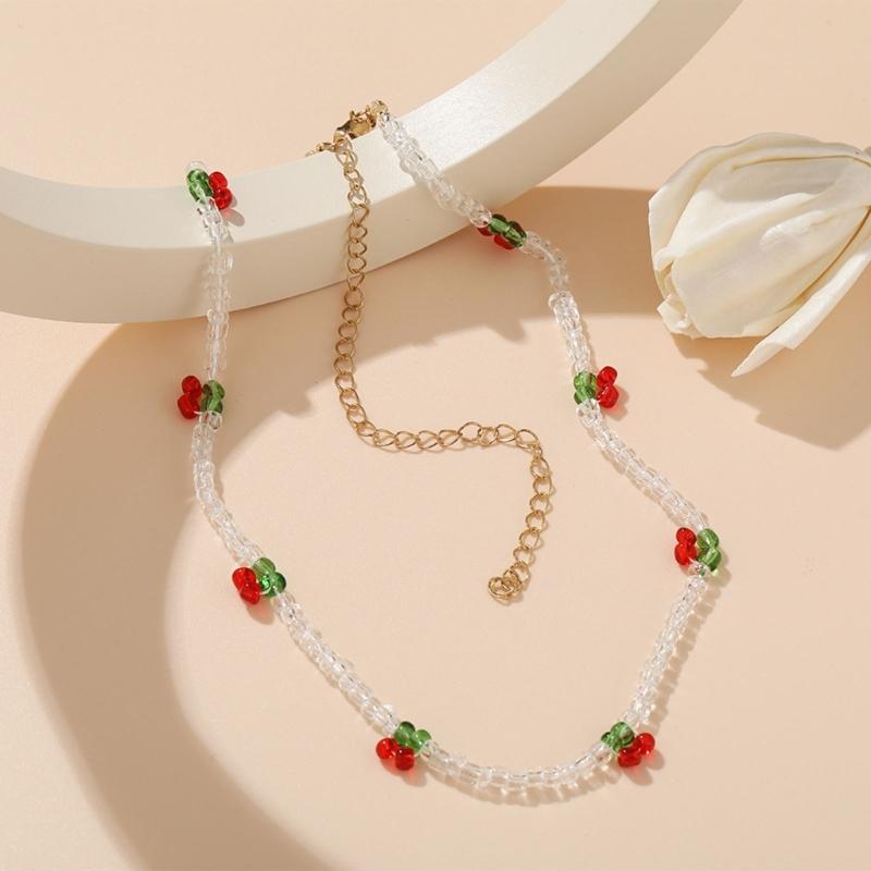 Korean Fashion Kpop Cherry Choker Transparent Beads Women Necklace For Female Pendant Necklaces Party Jewelry Gift