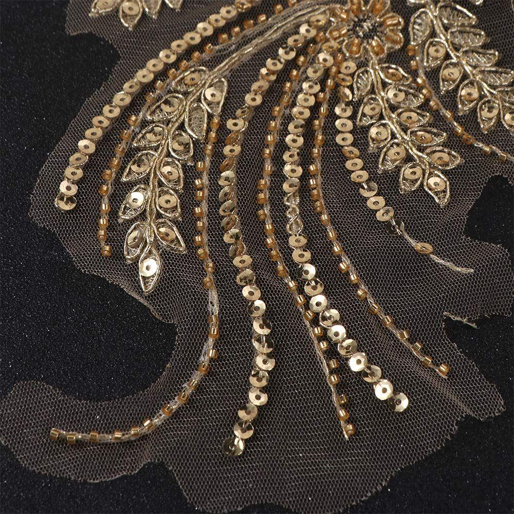 1Pair Gorgeous 3D Gold Beads Appliques DIY Craft Sequin Clothing Patches Exquisite Vintage Clothing Applique Sewing