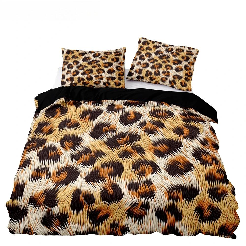 Set Biancheria da Letto Stile Americano Queen Rosa Motivo Leopardo Copripiumino con Federa Singolo Matrimoniale King Piumino Morbido Copriletto