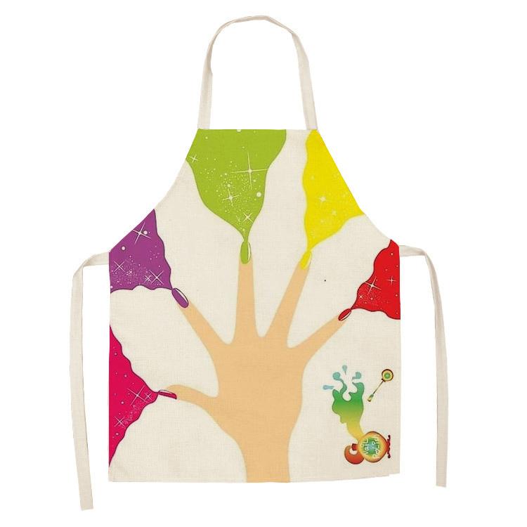 New Linen Colorful Nail Polish Cosmetics Theme Print Kitchen Aprons Unisex Dinner Party Cooking Bib Funny Cleaning Apron Barber