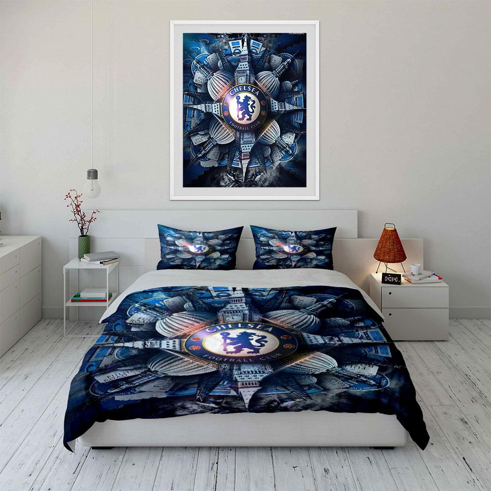 Chelsea FC Bedding Set Bedding Duvet Cover Set Duvet Cover Pillowcases (1 * Duvet Cover 2 * Pillowcases, without duvet insert)