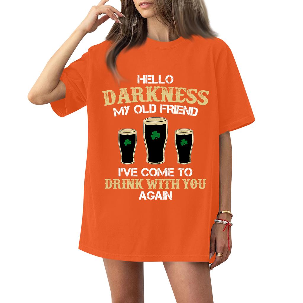 ( Darknss My Old Freend) Women's Fashion Casual Short-Sleeve Neck St. Patrick's Day Printed Shirt/T-Shirt Top
