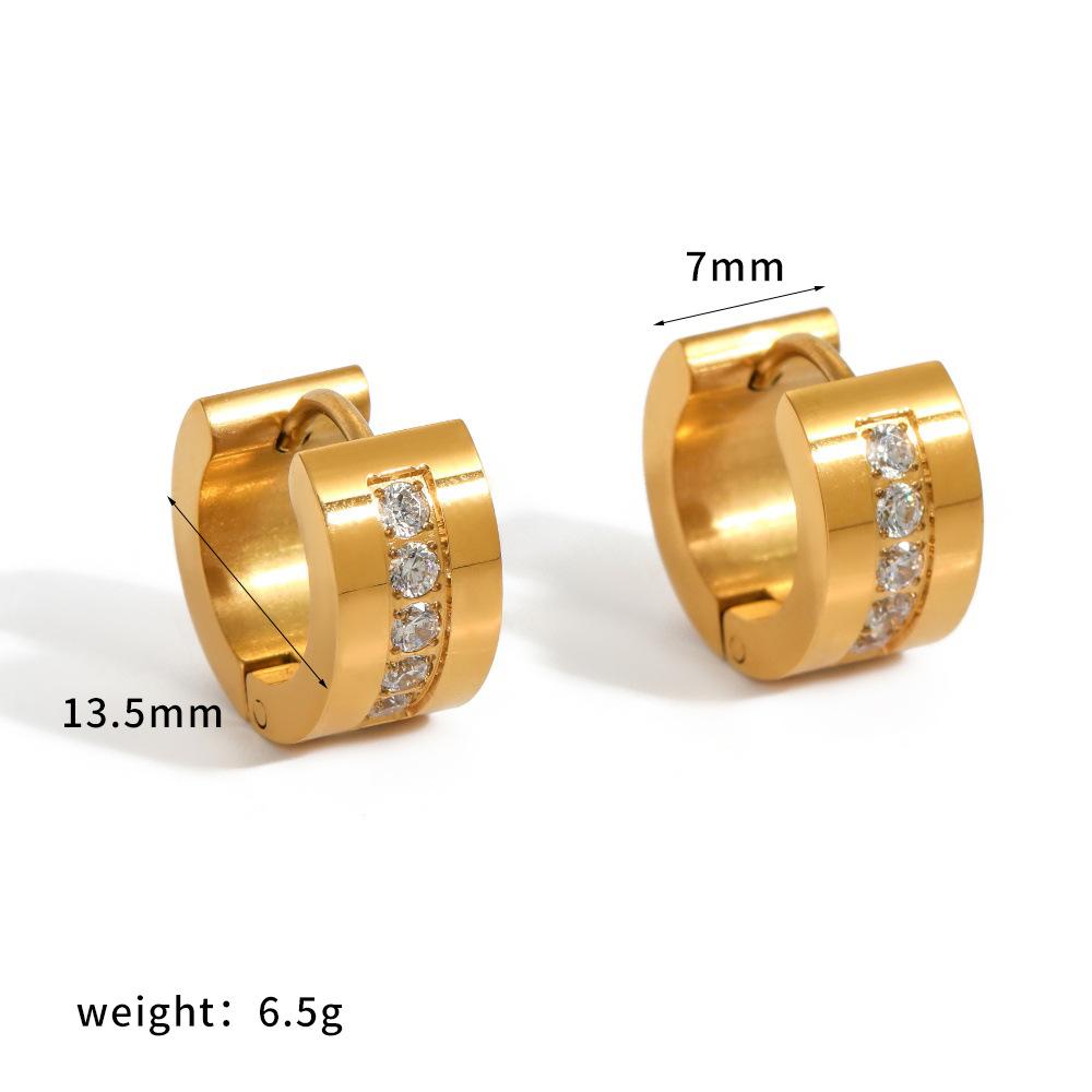 Cross-border 18k Diamond-encrusted Stainless Steel PVD Gold Plated Huggie Ear Buckle Earrings Women s All-match Simple High-end