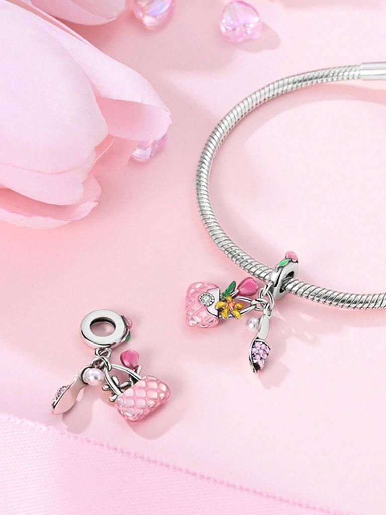 Charms Plata Pink Bag Cosmetics Beads Charm Copper Plated Fit Charms Copperoriginal Bracelet For Jewelry Making Diy Charm