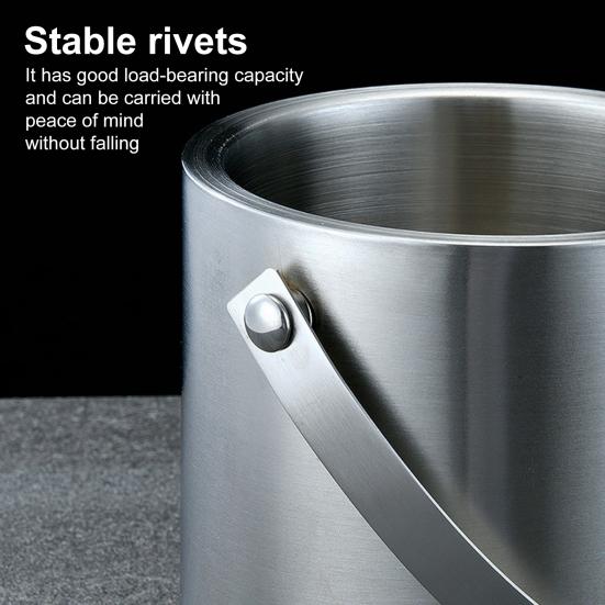 Stainless Steel Ice Bucket Portable Double-Layer Insulated Barrel with Handle Design