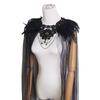 Design Black Yarn Black Tulle Draped Veil Black Feathered Shoulder Wrap Cape with Lace Collar Tulle Veil for Women for Halloween