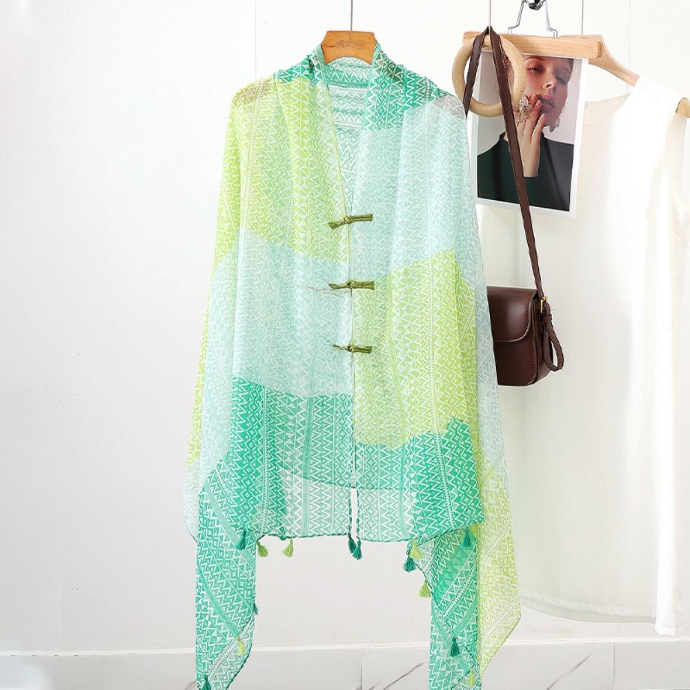 Tassels Sunscreen Scarf Shawl Knot Button National Style Cloak Fashion Cardigan Cape  Outdoor