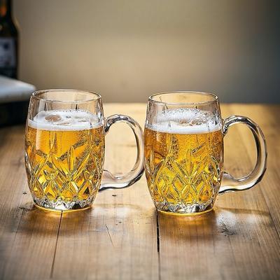 480ml Creative Beer Glass Carved Beer Glass with Handle Party Vintage Glass Cup Large Capacity Tea Cup Heat-resistant Water Cup