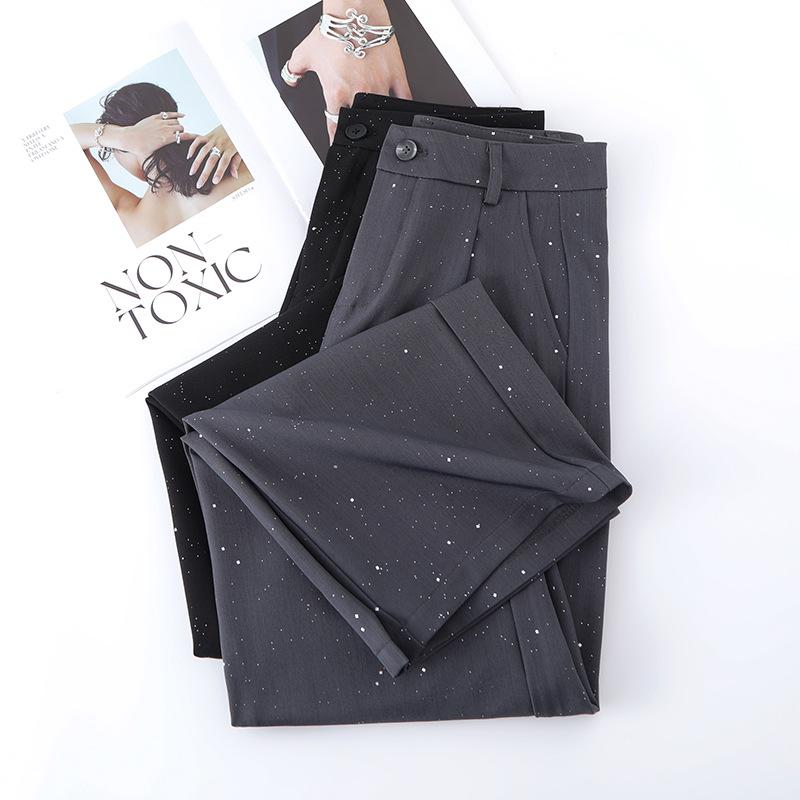 Women's Gray Wide-Leg Suit Pants: 2025 Spring/Summer Draping Straight-Leg Loose Trousers
