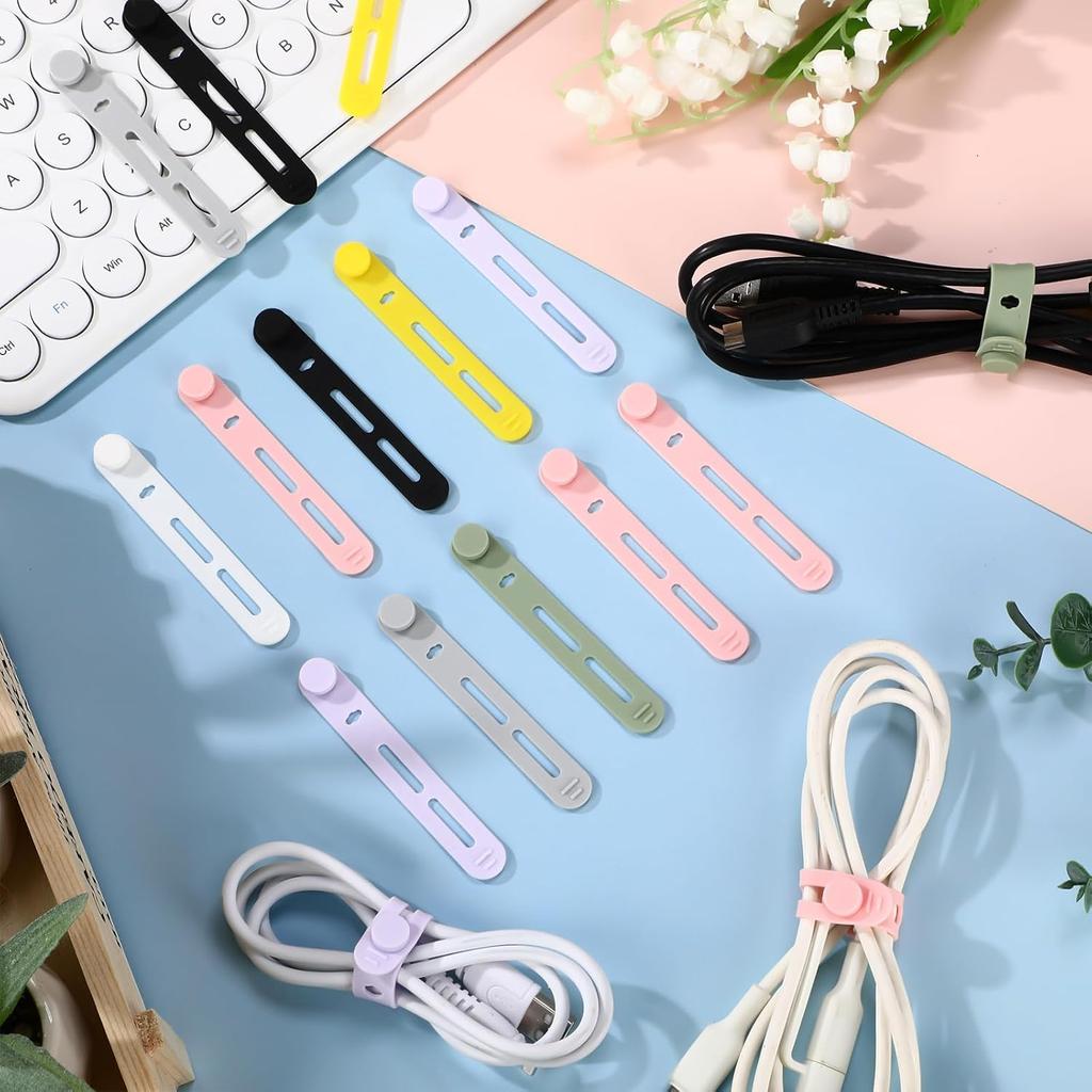 Reusable Silicone Cable Tie 20 Pcs Silicone Cable Manager Data Cable Earphone Cable Storage Charging Cable Finishing Multi-functional Strap Bl