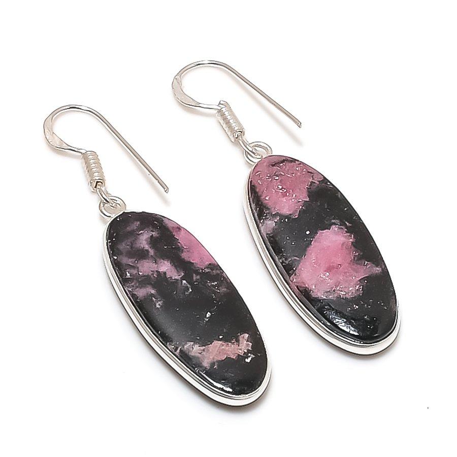 Natural Rhodonite Gemstone 925 Sterling Silver Jewelry Earring 1.89  AE-12185
