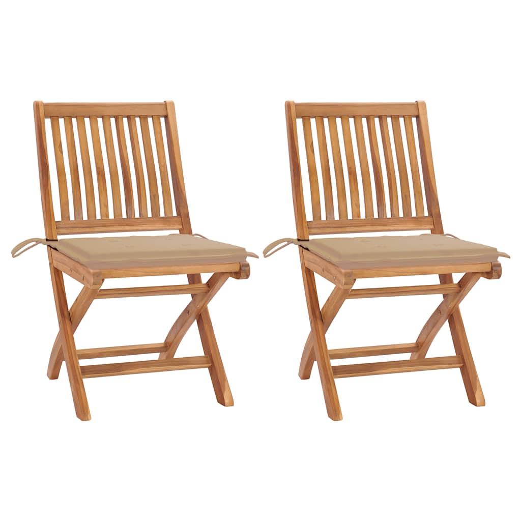 Garden Chairs 2 pcs with Beige Cushions Solid Teak Wood