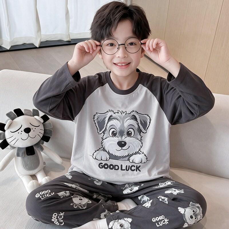 Boys Cotton Pajama Set Long Sleeve Thin Winter Sleepwear Kids 8 Years Cartoon Print Comfortable Home Wear