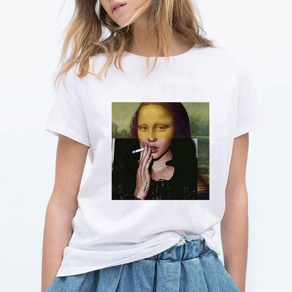 Mona Lisa Ästhetik Harajuku T-Shirt Damen Ullzang Vintage Grafik-T-Shirt Lustiges Cartoon 90er Jahre T-Shirt