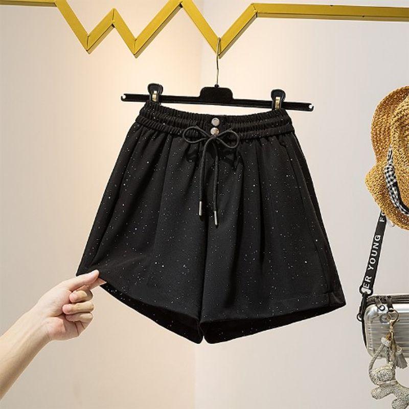 

Fashion Plus Size Chubby Girl Student Elastic High Waist Drawstring Black Casual Loose-Fitting Wide-Leg Short Jumpsuit Hot Pants Female M-4XL Black(Figure) 4XL