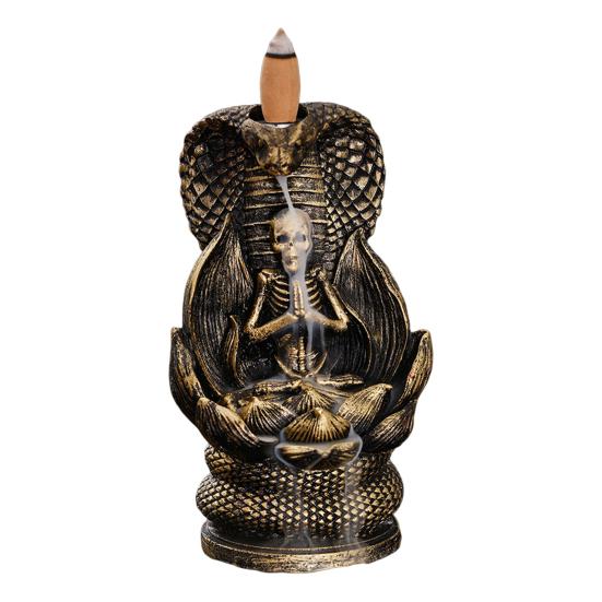 

Skull Snake Incense Burner Holder Backflow Waterfall Cone Incense Holder Zen Skeleton Incense Burner for Home Bedroom Yoga Aromatherapy Relaxation золотистий