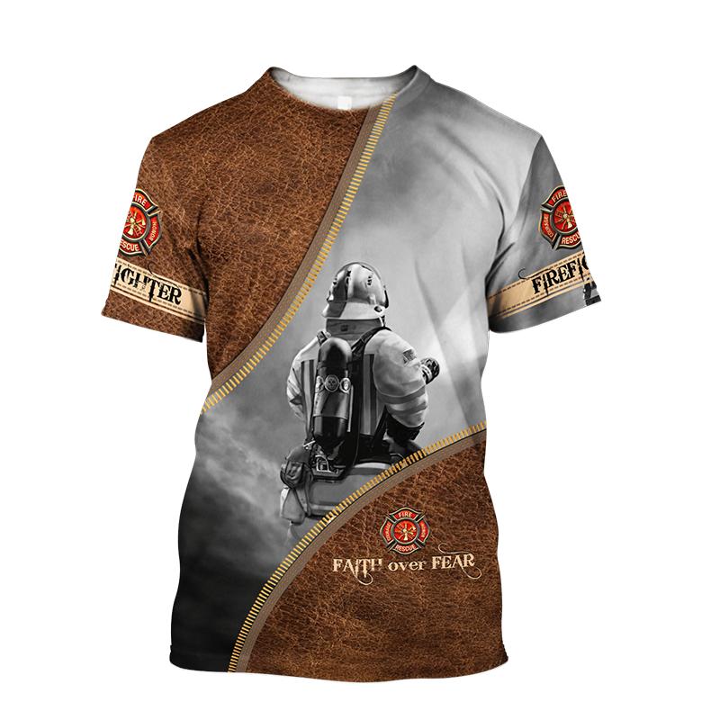 Firefighter Graphic Printed Summer Men's O-Neck T-Shirts Casual Short Sleeve Oversized Pullover Fashion Streetwear Men Clothing