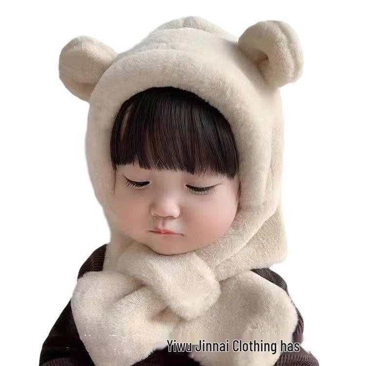 Super Cute Velvet Baby Hat & Scarf Combo - Windproof Ear Protection for Boys & Girls (Autumn/Winter)
