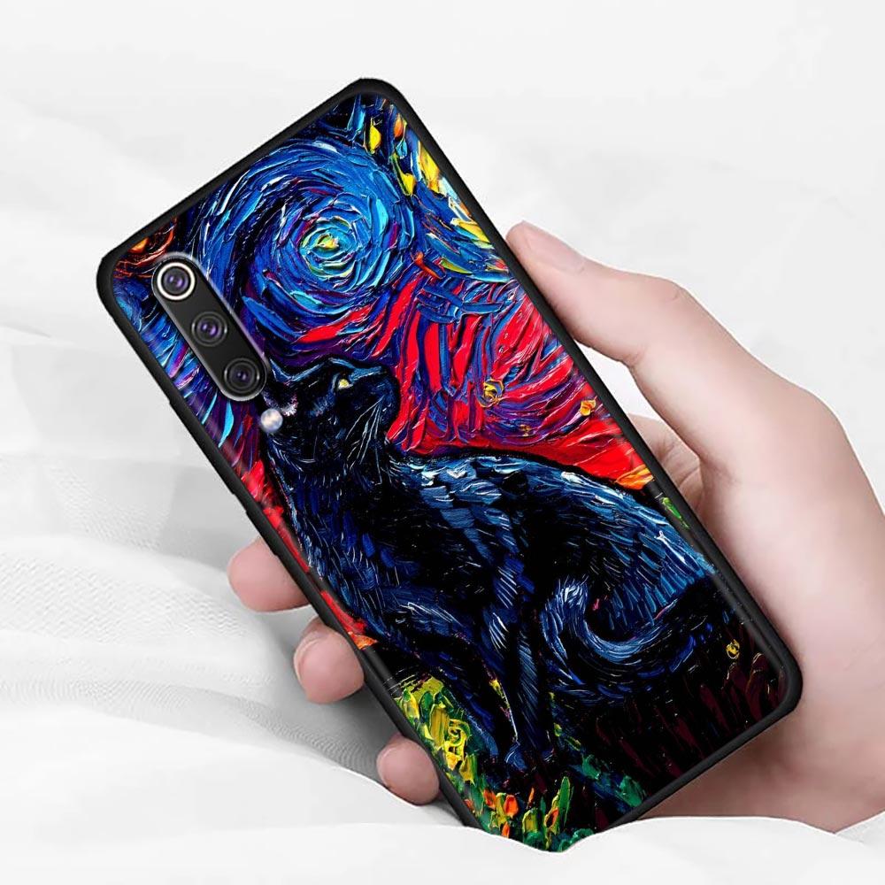 Kočka Van Gogh Hvězdná noc Olejomalba Měkké pouzdro Pro Xiaomi Mi 9 9se 8 10 10T A2 Lite 10S 9T CC9 Note 10 Pro 9Lite Kryt Fundas