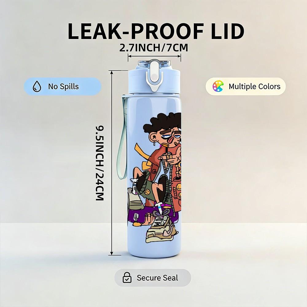 1PC Trendy Hip Hop Fashion Guy 750ml Color Plastic Sports Water Bottle Leakproof Flip Straw Lid Suitable for Sports Office Home Use