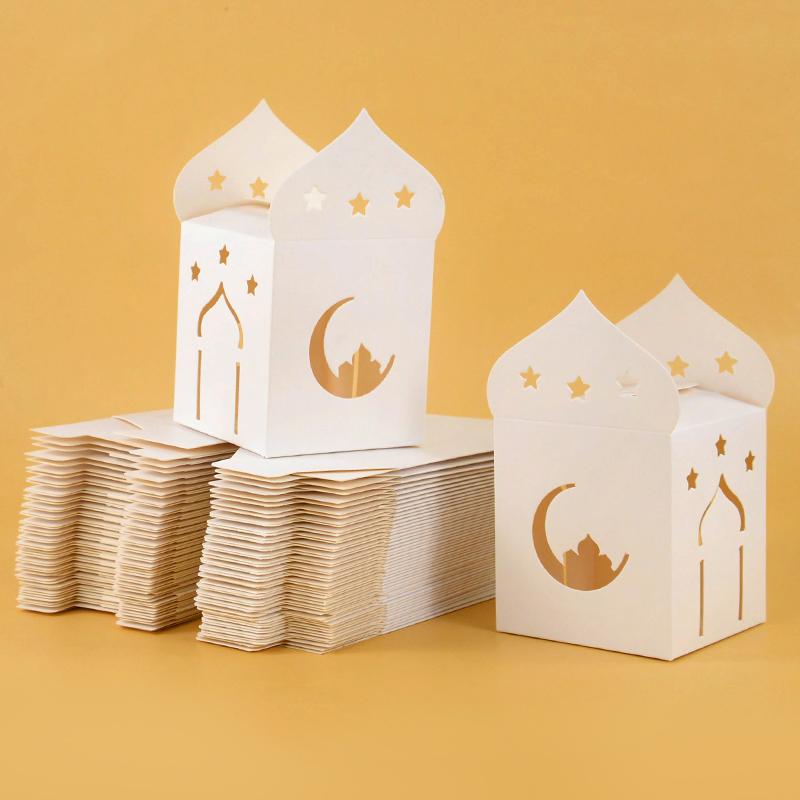5-20pcs Eid Mubarak Candy Boxes Hollow Star Moon Cookie Gift Packaging Box Ramadan Islamic Muslim Party Decoration Supplies